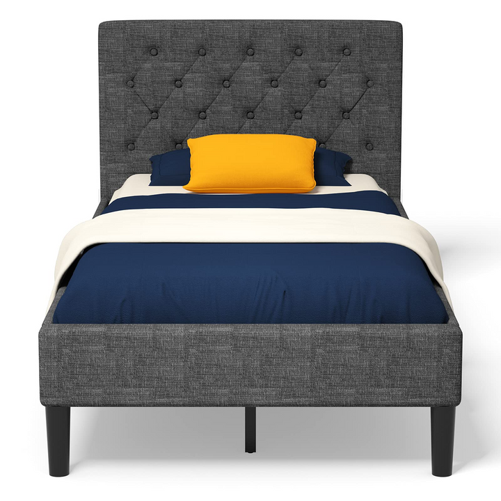 Elegant & Modern Style Upholstered Stable Bed Base with Button Stitched Headboard