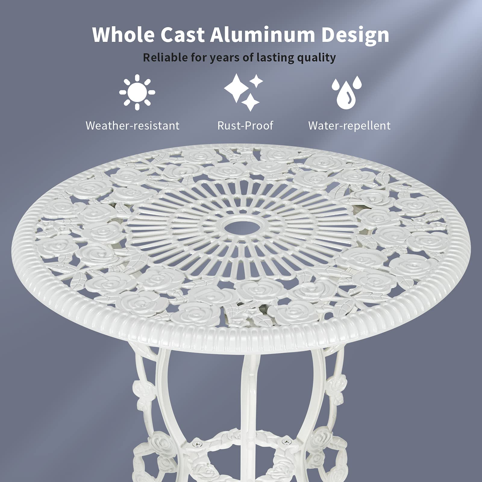 Giantex 3 Piece Bistro Set, Cast Aluminum Porch Furniture, Outdoor Patio Dining Table and Chairs with Umbrella Hole