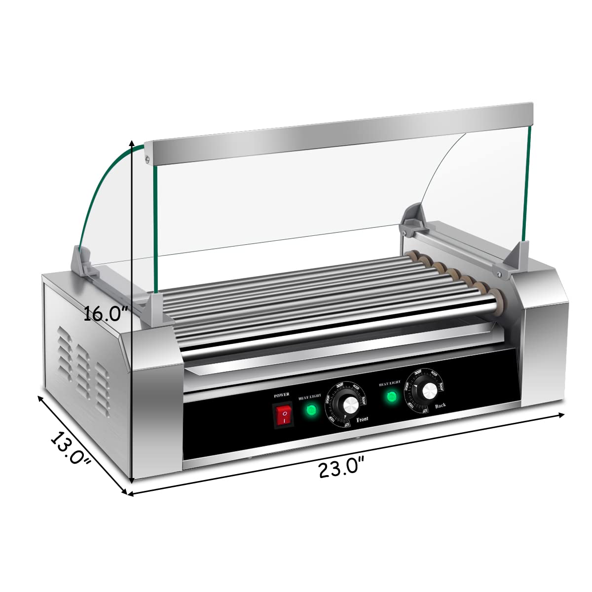 Giantex 7 Non-Stick Rollers 18 Hot Dog Sausage Grill Cooker Machine with Removable Stainless Steel Drip Tray and Glass Hood Cover