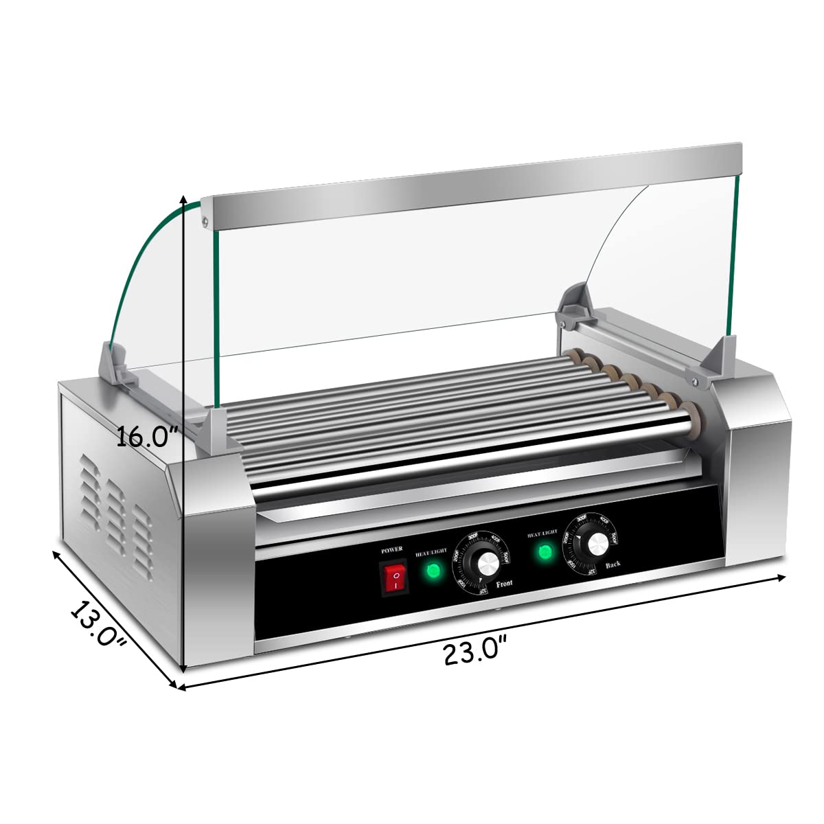 Giantex 7 Non-Stick Rollers 18 Hot Dog Sausage Grill Cooker Machine with Removable Stainless Steel Drip Tray and Glass Hood Cover