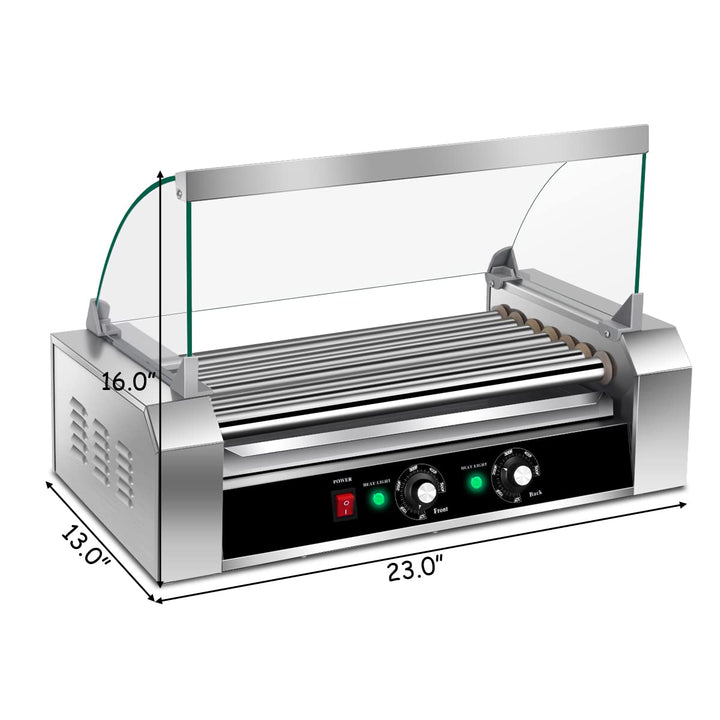 Giantex 7 Non-Stick Rollers 18 Hot Dog Sausage Grill Cooker Machine with Removable Stainless Steel Drip Tray and Glass Hood Cover