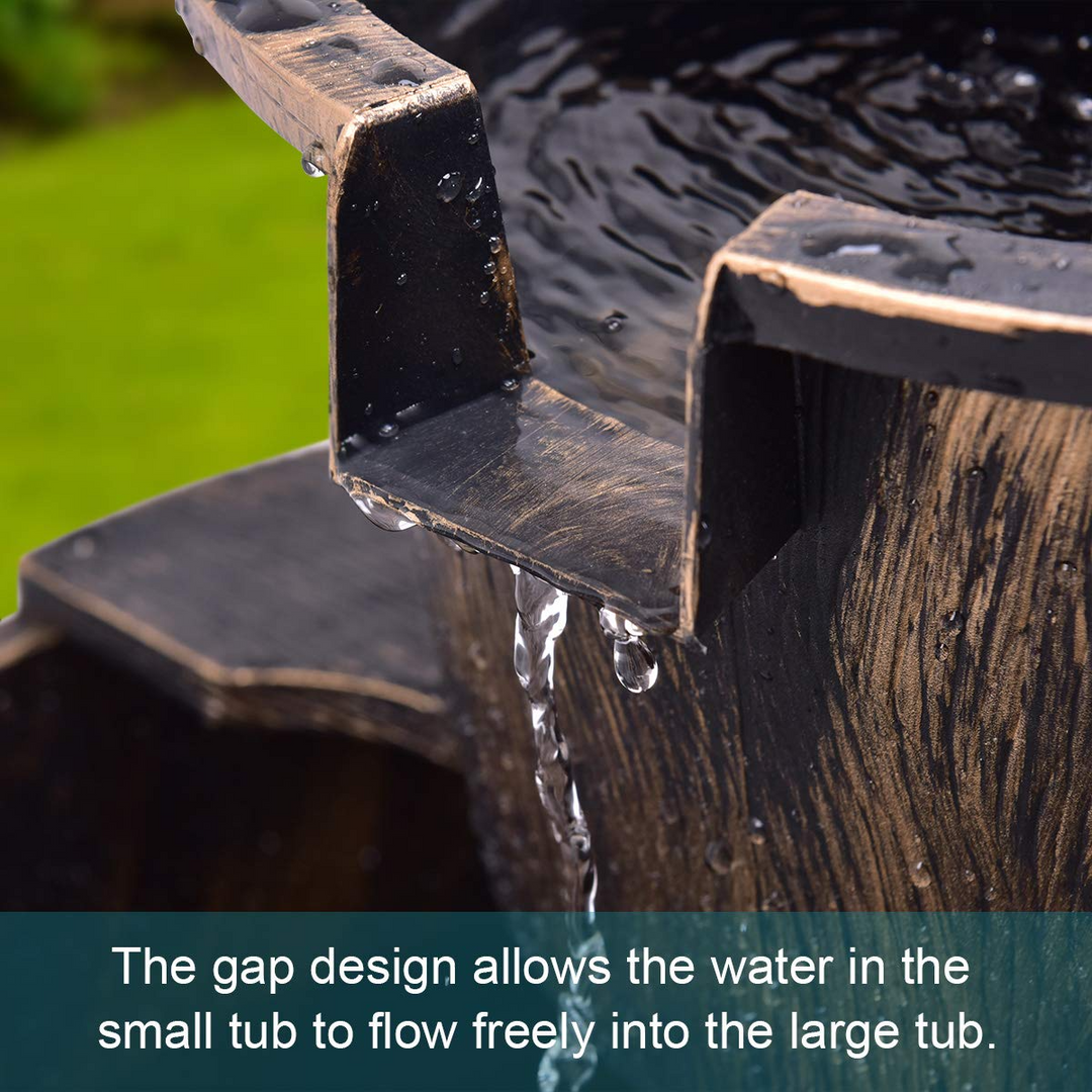 Giantex 2-Tier Rustic Barrel Waterfall Fountain with Pump