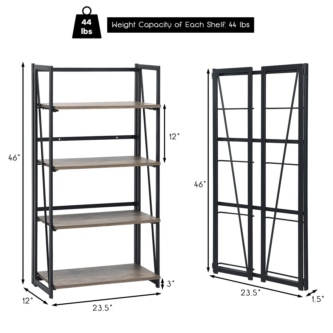 Giantex 4-Tier Bookshelf, No-Assembly Folding Industrial Storage Shelves w/ Anti-Tipping Wall Bolt