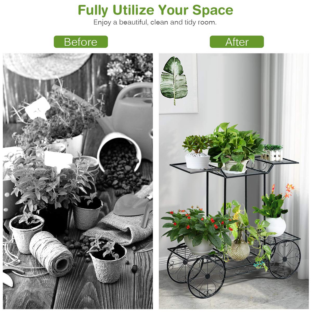 Giantex Garden Cart Metal Plant Stand with 4 Decorative Wheels