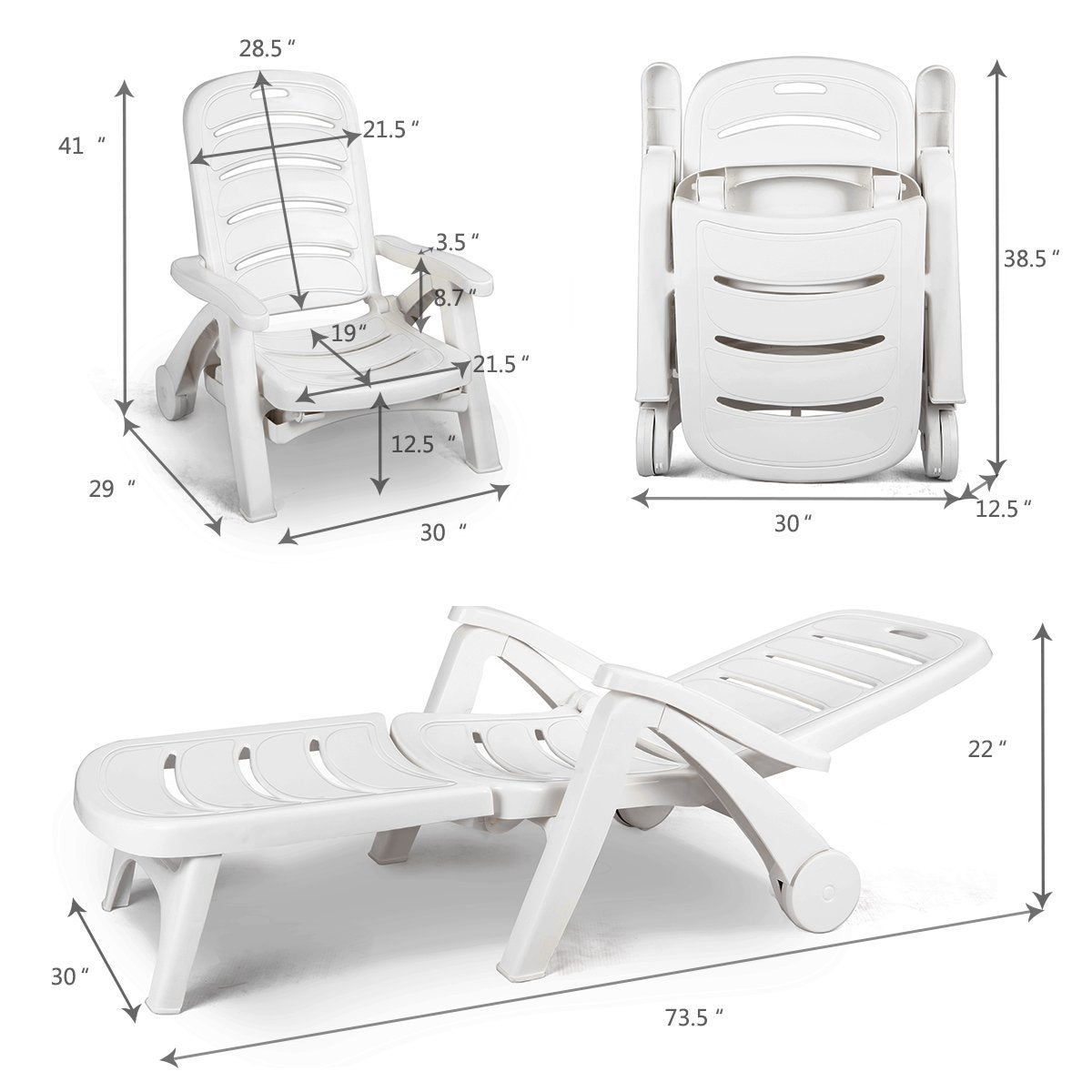  Patio Chaise Lounge Recliner on Wheels - Giantex