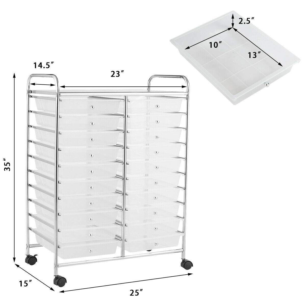 Giantex Storage Drawer Carts, 20-Drawer Organizer, Utility Cart on Wheels