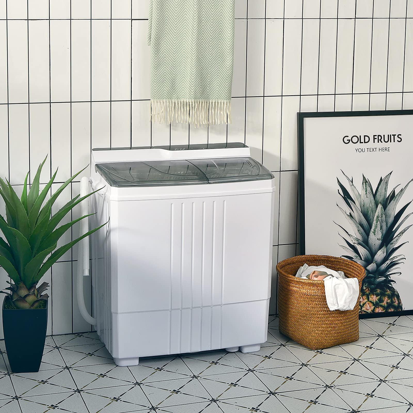 Compact Mini Laundry Washer for Apartment and Home (White & Gray)