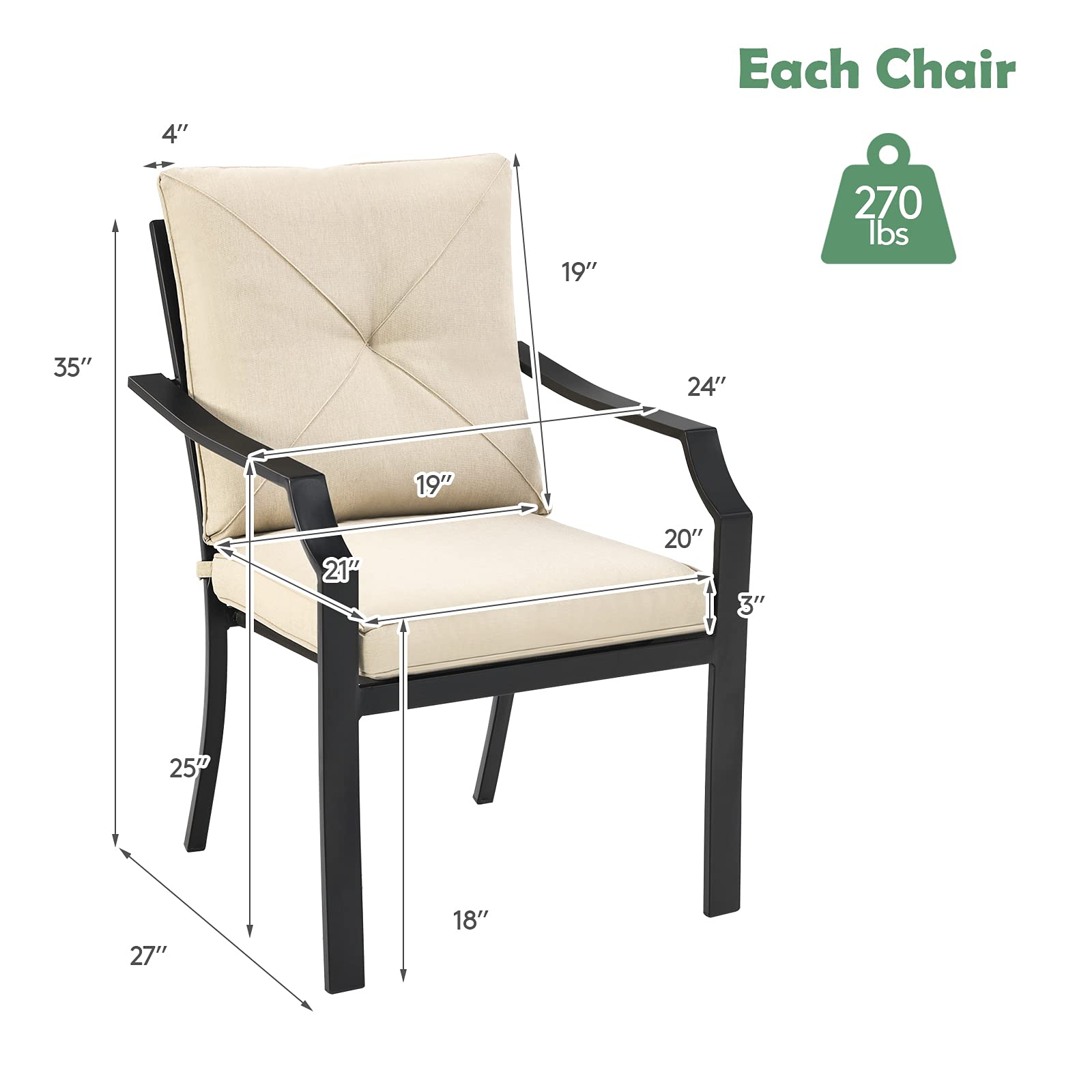 Giantex 4 Pieces Patio Chairs, Outdoor Lawn Chairs with Removable Cushions