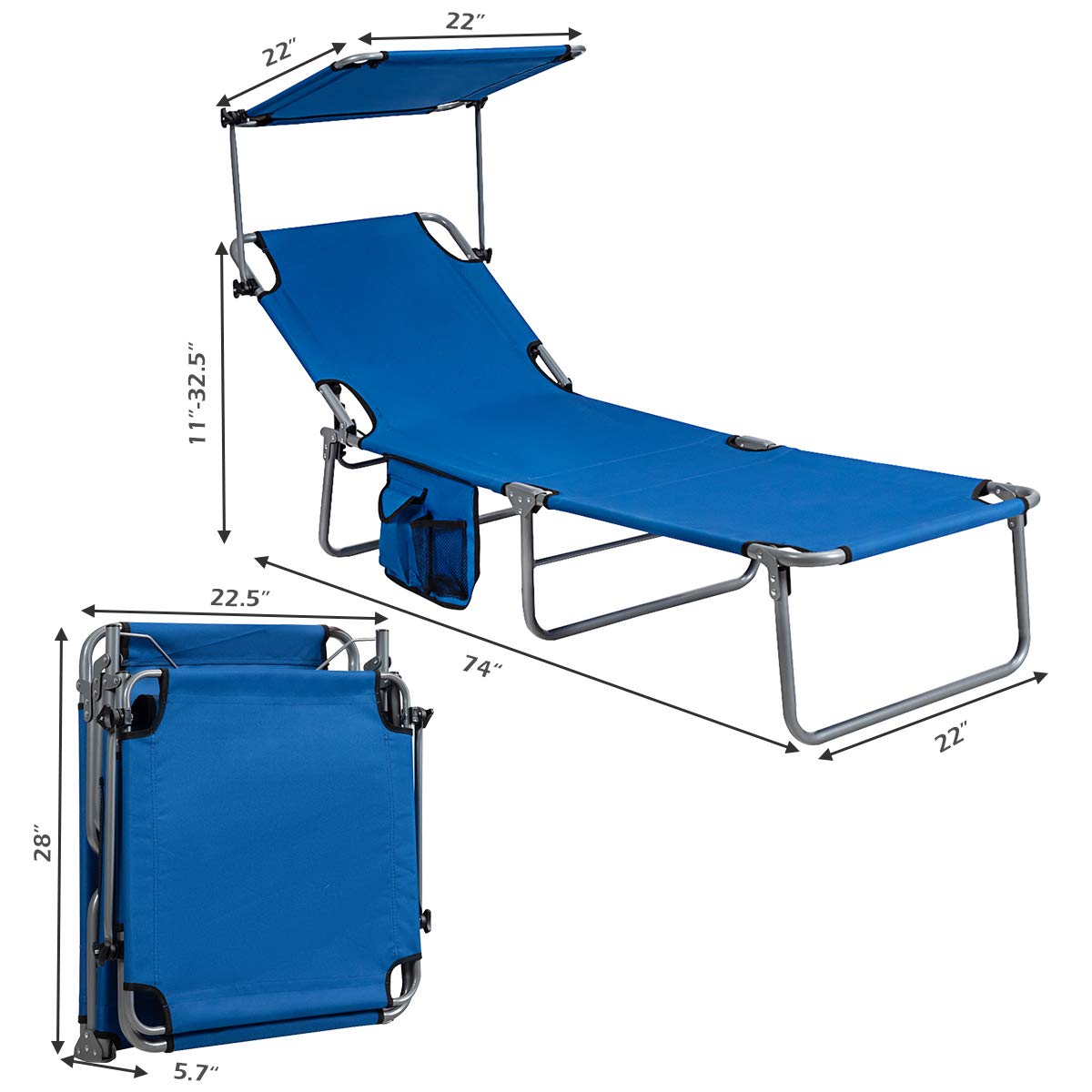 Giantex Lounge Chaise Chair Position and Shade Adjustable W/Canopy and Storage Pocket