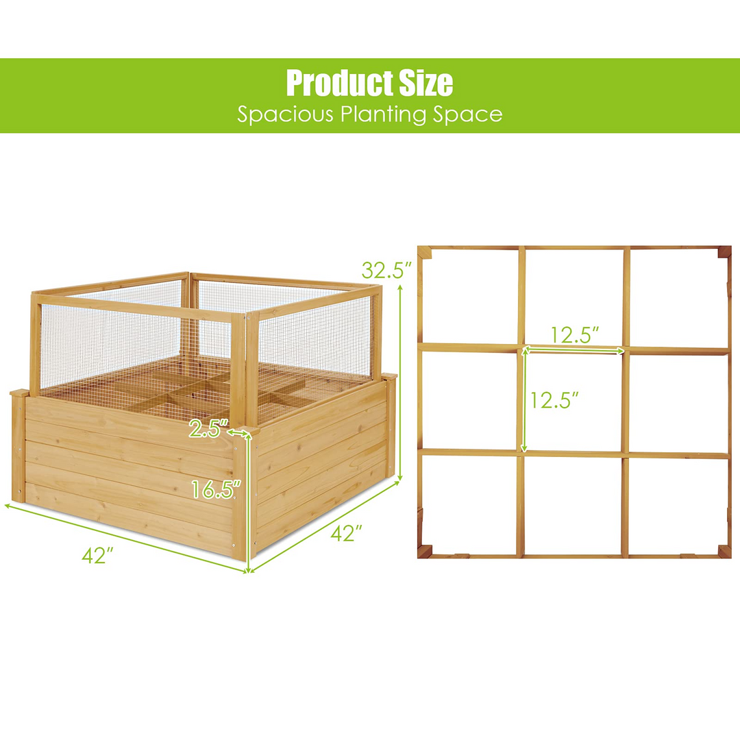 Wood Garden Bed with Critter Guard Fence (42" LX42 WX32.5 H)