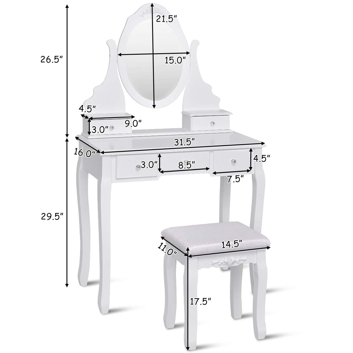 Giantex Makeup Dressing Table Large Storage with 5 Drawers