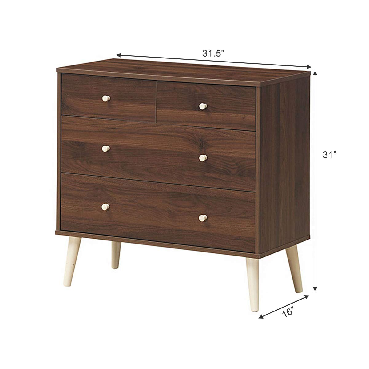 Giantex 4-Drawer Dresser, Free-Standing Chest Wood Legs and Sliding Rail