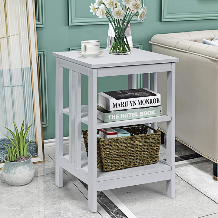 Giantex Nightstand 3-Tier Sofa Side Table W/Reinforced Bars and Stable Structure