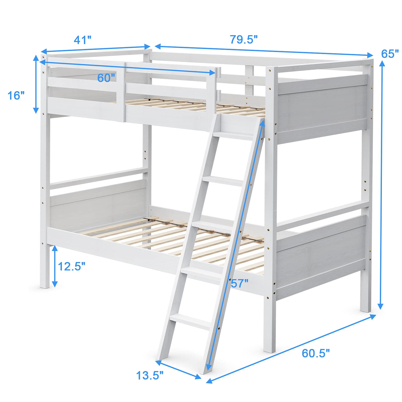 Giantex Twin Over Twin Bunk Bed, Solid Wood Twin Bunk Bed Convertible Into Two Individual Beds