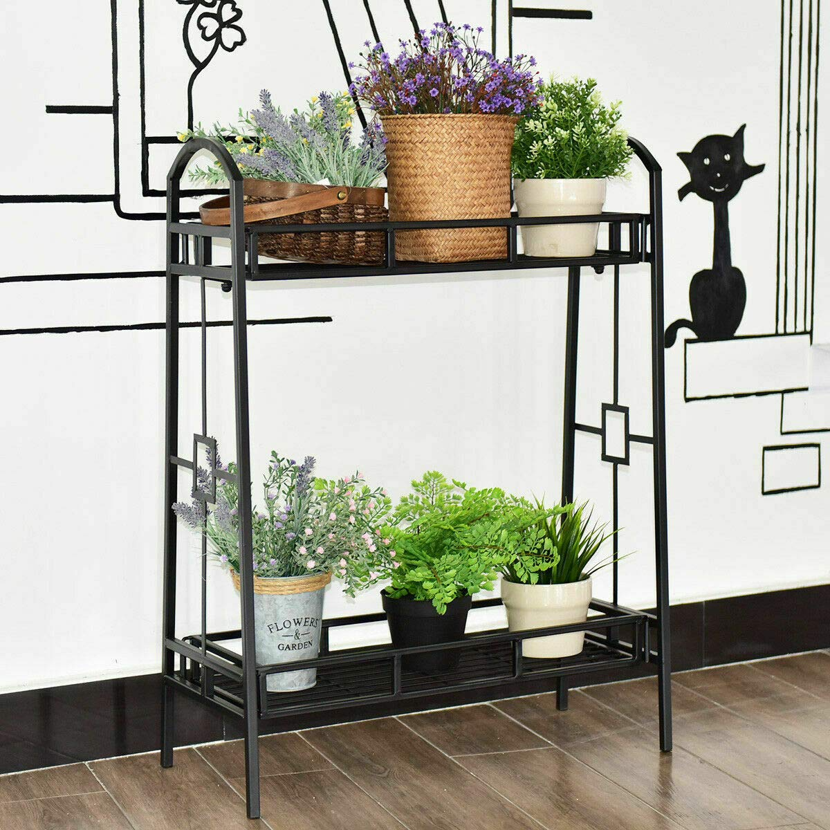 Giantex 2 Tier Metal Plant Stand, Indoor Outdoor Flower Pots Display Rack Shelf