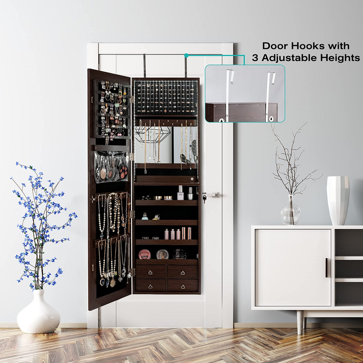 CHARMAID LED Strip Jewelry Armoire with 47.2" H Full Length Mirror