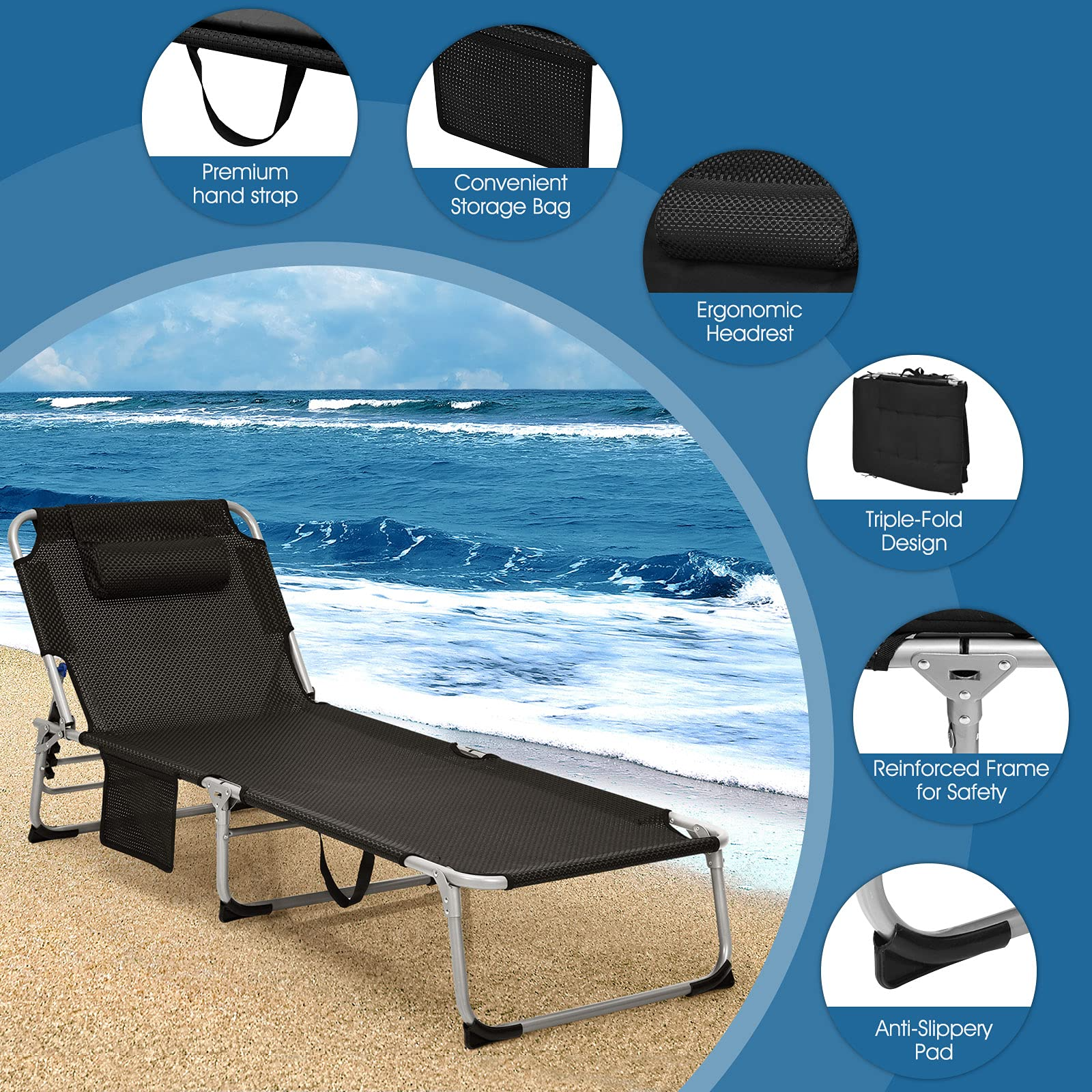 Giantex Lounge Chair Chaise Lounger, Beach Recliner with Mattress