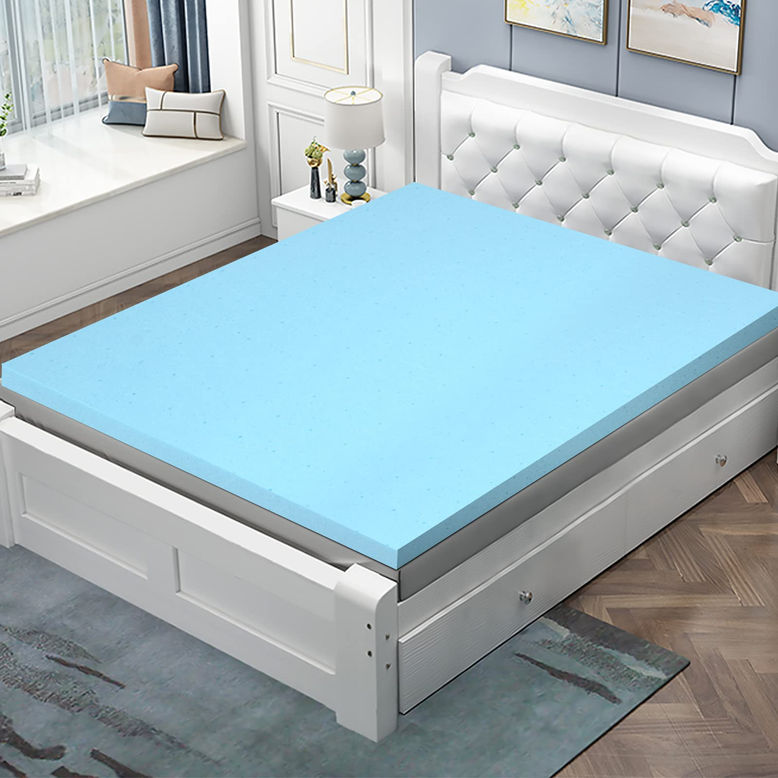 Giantex 3 Inch Memory Foam Mattress Topper, Gel-Infused Cooling Bed Topper with Ventilated Design for Pressure Relieving