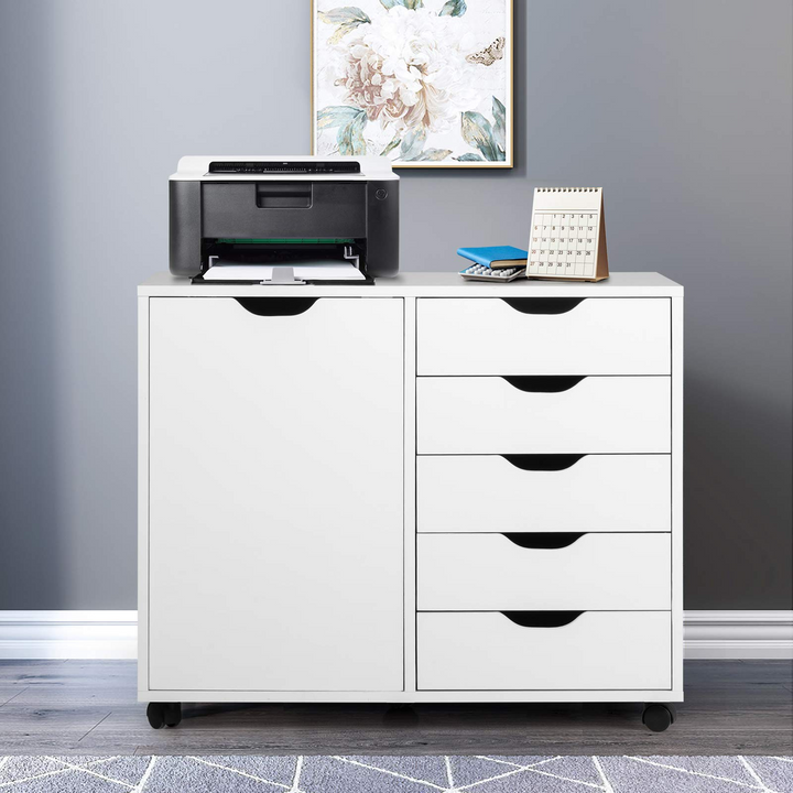 Giantex Drawers Cabinet Mobile Lateral Filing Organizer with 5 Drawers,1 Side Cabinet and Wheels Mobile Side Cabinet Chest