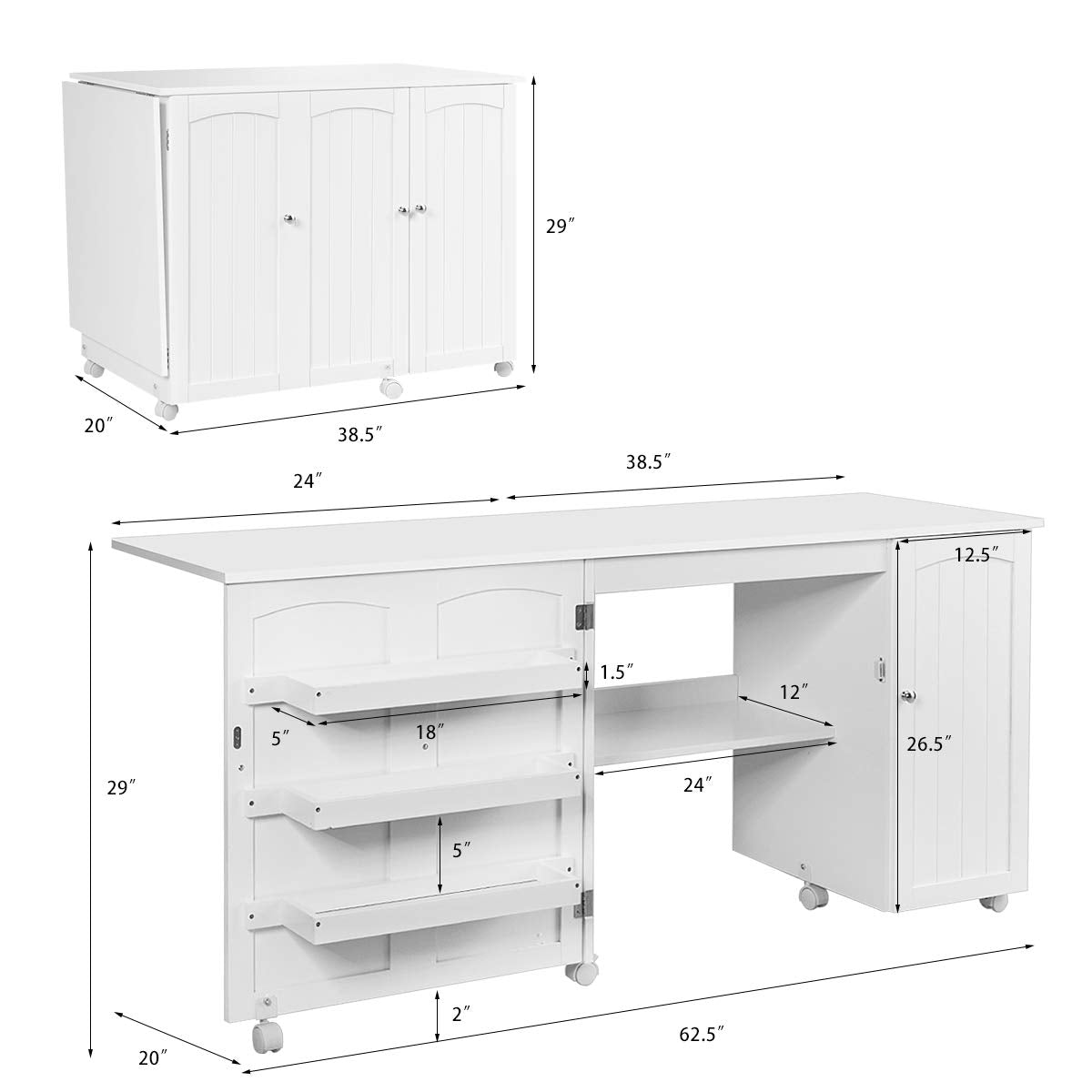 Giantex Folding Sewing Table, Large Sewing Craft Cart ( 62.5''x20''x29'')