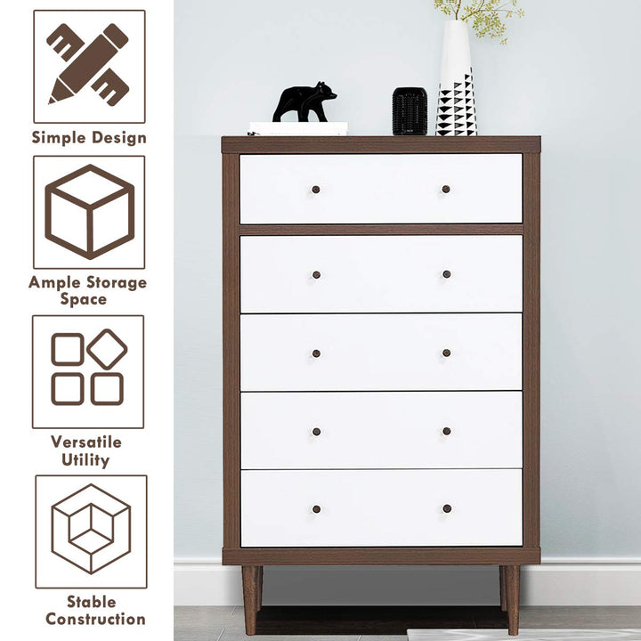 Giantex Drawer Dresser Wooden Chest W/Drawers, Sliding Rail and Stable Frame Antique-Style Free-Standing Chest for The Bedroom