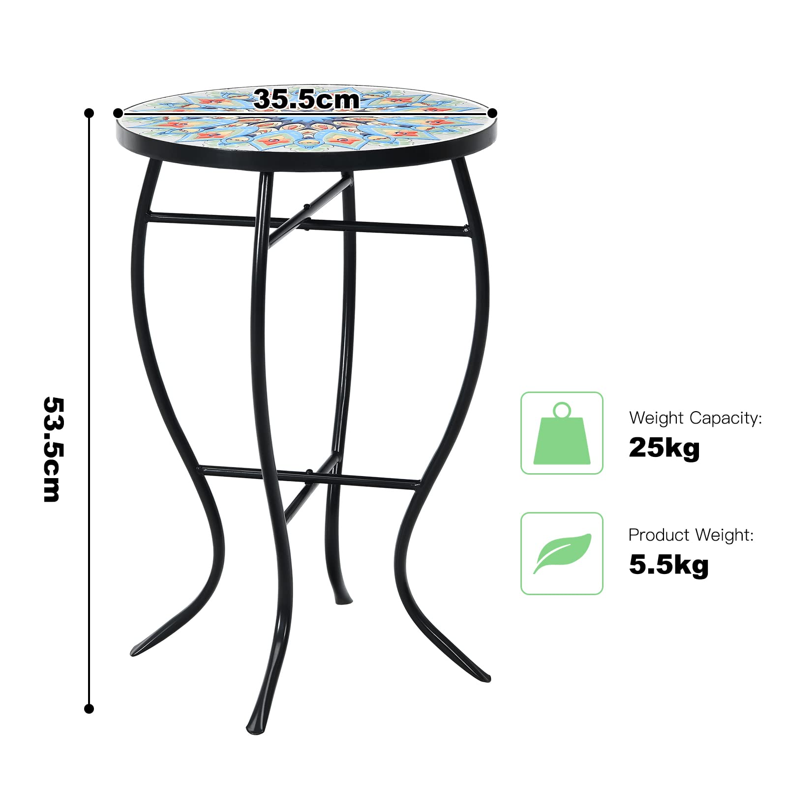 Giantex Folding Mosaic Patio Table, 14'' Outdoor Side Table Round Accent Table Plant Stand with Ceramic Tile Top