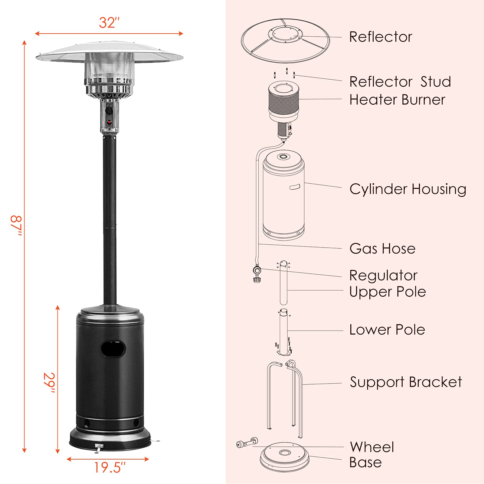 Giantex Patio Heaters for Outdoor Use, 48000 BTU Propane Outdoor Heaters with Wheels