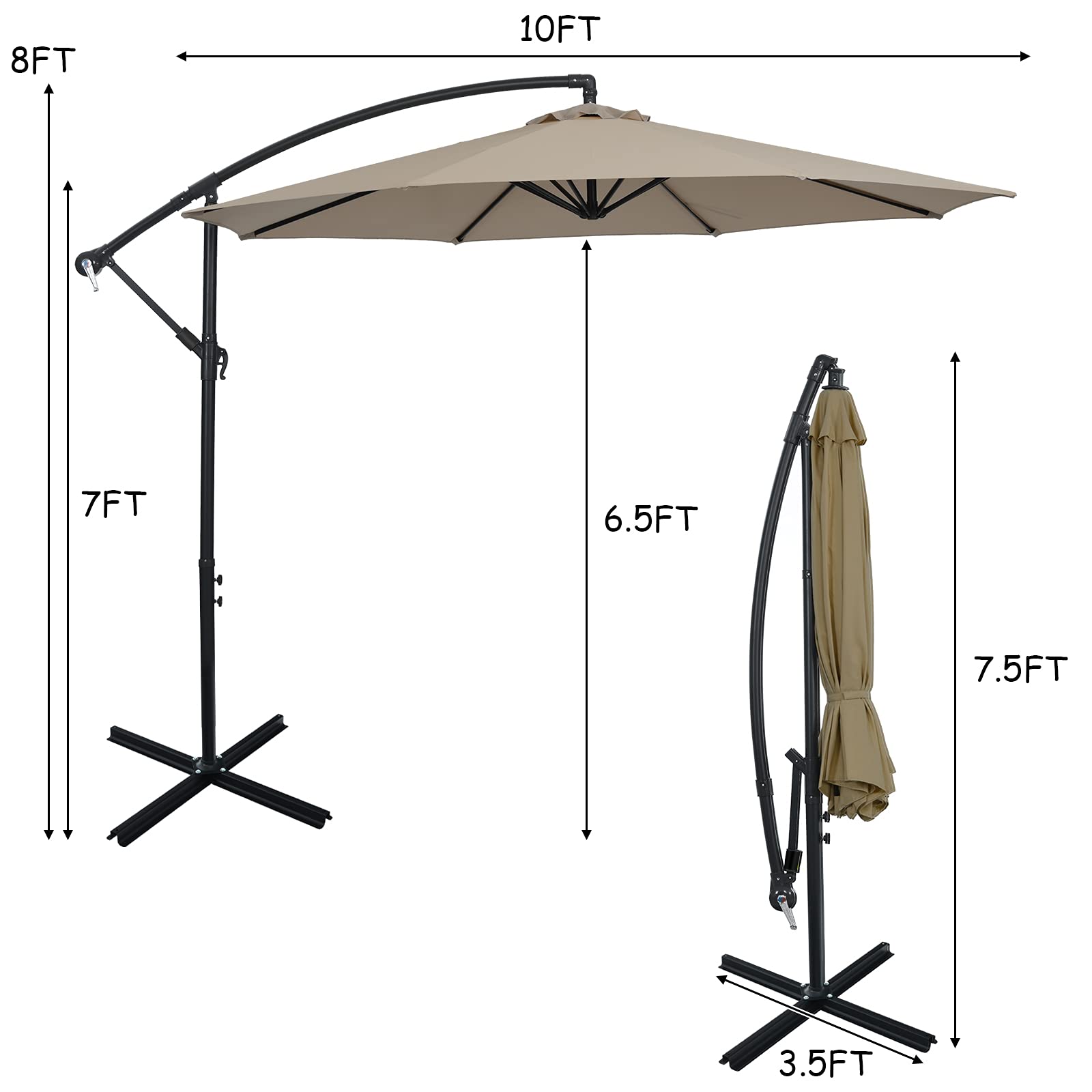 Giantex 10FT Patio Offset Umbrella, 8 Ribs Cantilever Umbrella Outdoor w/Crank, Cross Base