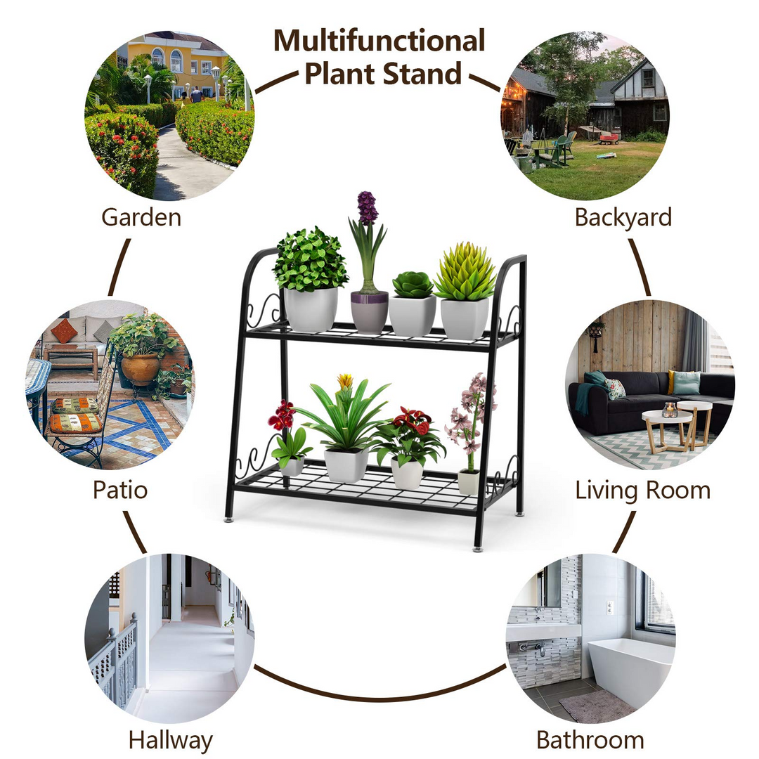 Giantex 2 Tier Metal Plant Stand, Indoor Outdoor Plant Shelf, Flower Rack Display Shelf