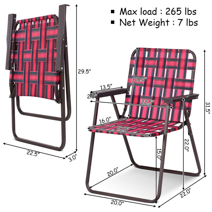 Giantex Folding Lawn Chairs Set of 6 Outdoor Portable Beach Chair W/Stable Steel Frame