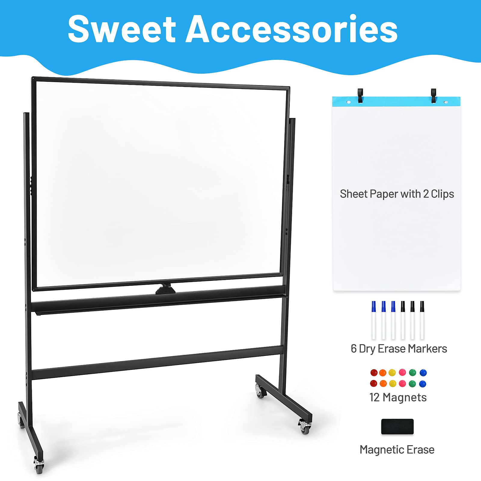 Double-Sided Magnetic Dry Erase Mobile Whiteboard - Giantex