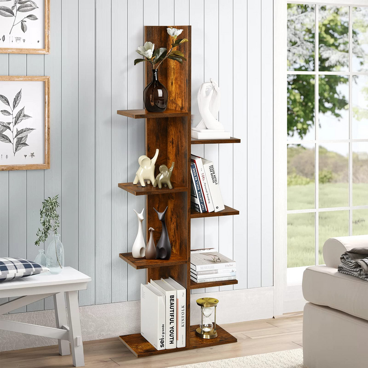Giantex Wood Bookshelf, 7-Tier Tall Freestanding Tree Bookshelf with Anti-toppling
