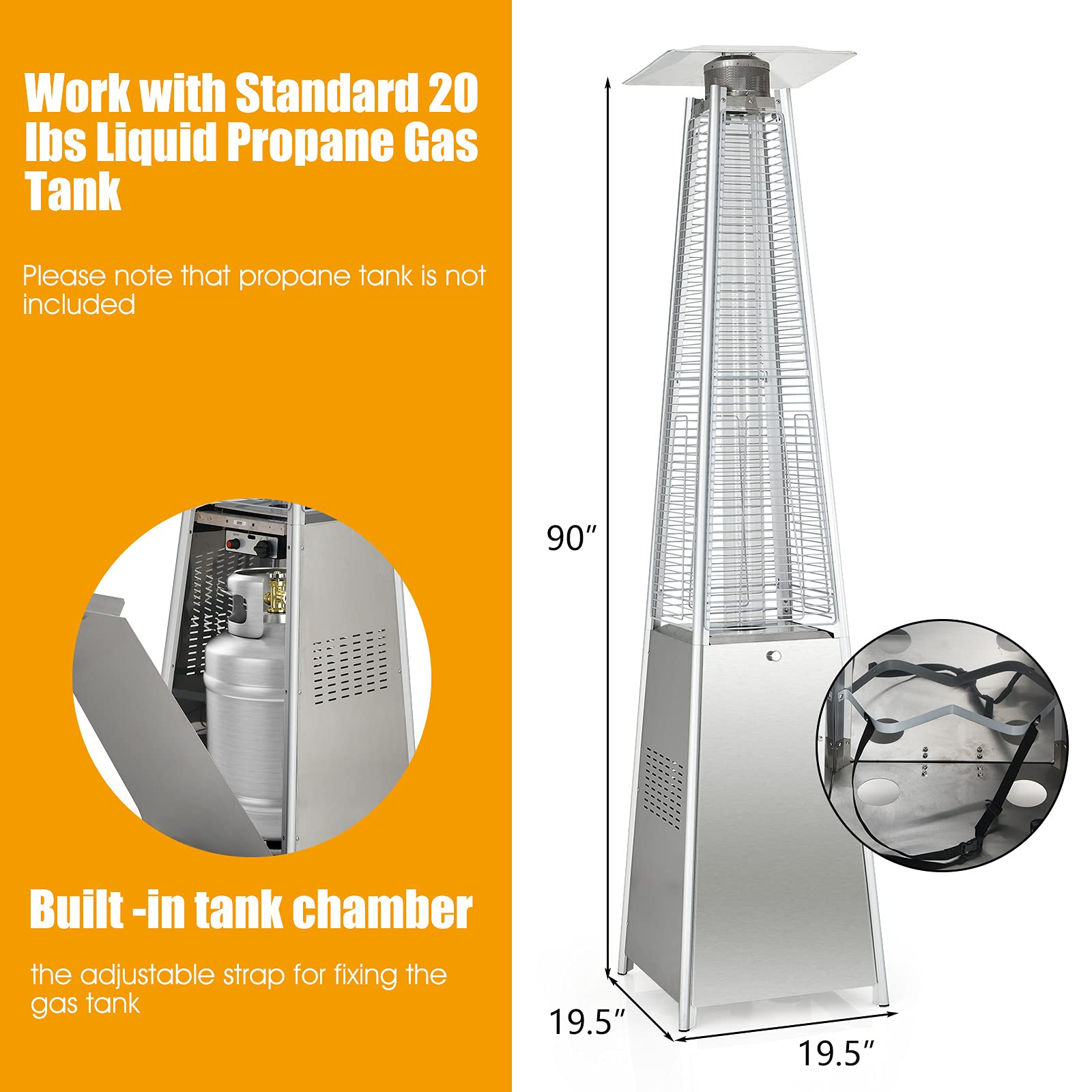 Giantex Outdoor Propane Patio Heaters, 42,000 BTU Pyramid Style Gas Porch and Deck Heater w/Dancing Flame