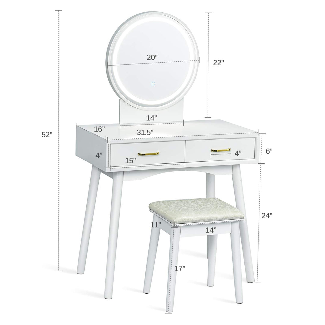 CHARMAID Vanity Set with Touch Screen Dimming Lighted Mirror - Giantexus