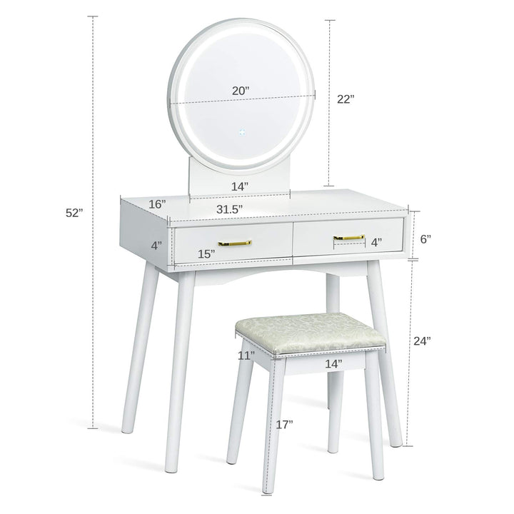 CHARMAID Vanity Set with Touch Screen Dimming Lighted Mirror - Giantexus