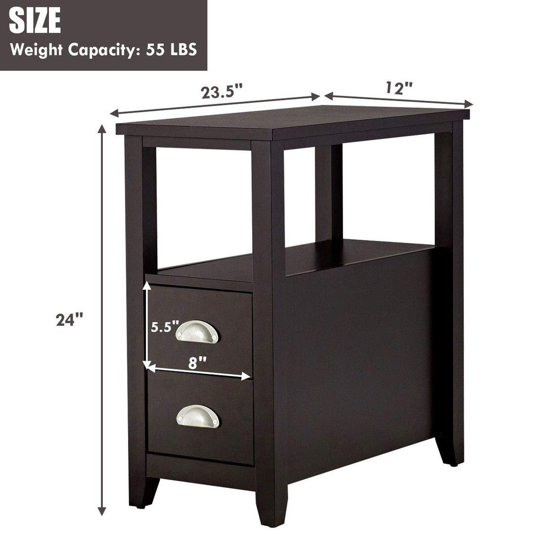 Giantex End Table Wooden W/ 2 Drawers and Shelf Space-Saving Rectangular Bedside Table