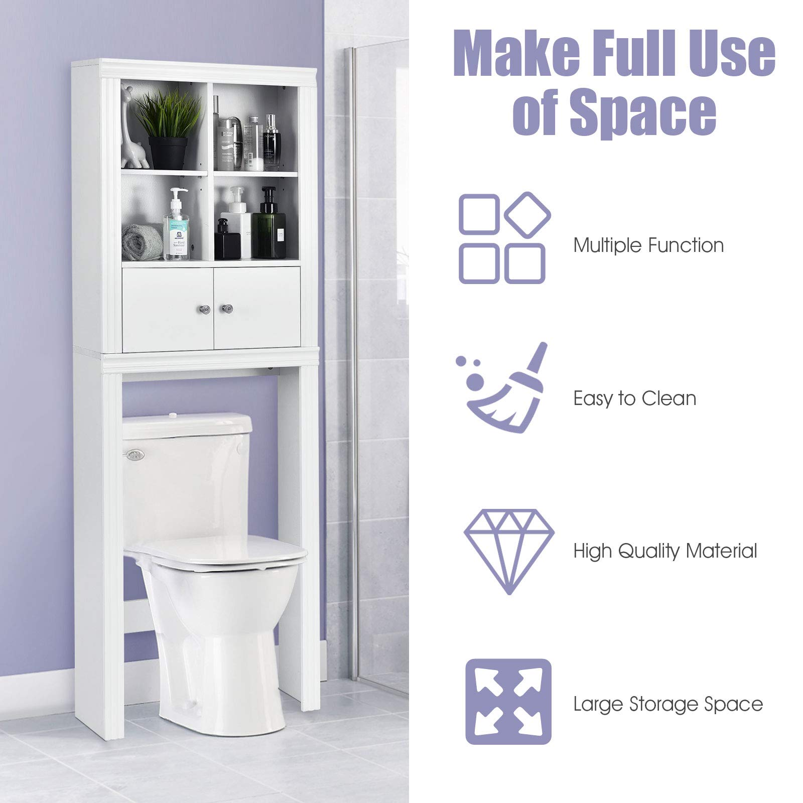 Giantex Over The Toilet Storage Bathroom Space Saver Sturdy and Durable Bathroom Rack with 4 Open Cubes