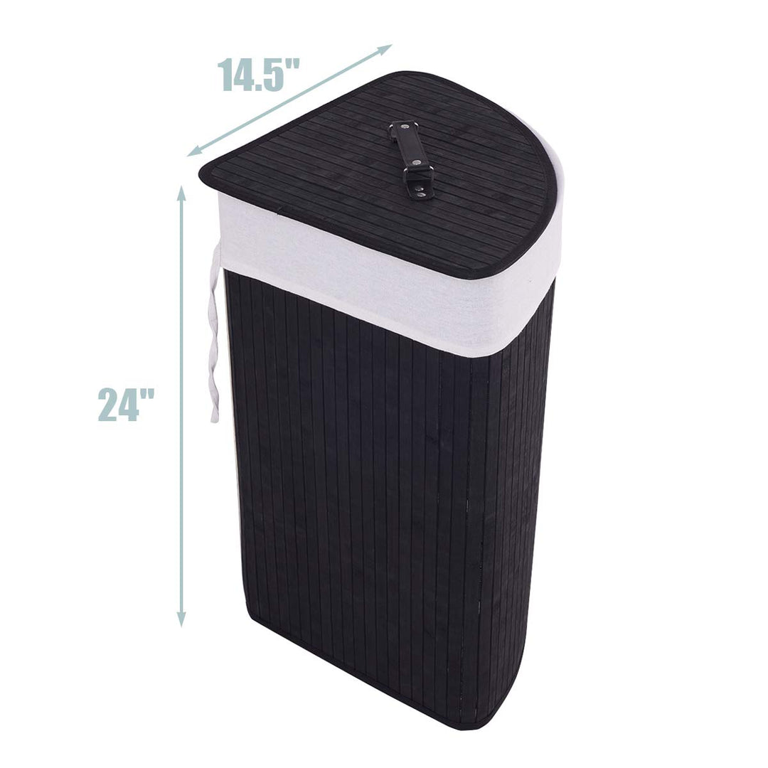 Giantex Corner Laundry Hamper with Lid, Bamboo Laundry Basket with Removable Liner and Handle
