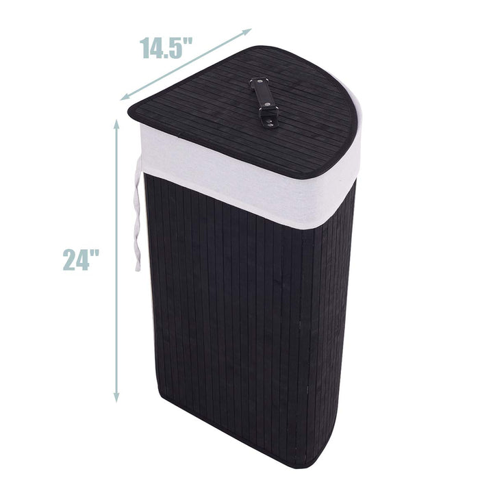 Giantex Corner Laundry Hamper with Lid, Bamboo Laundry Basket with Removable Liner and Handle