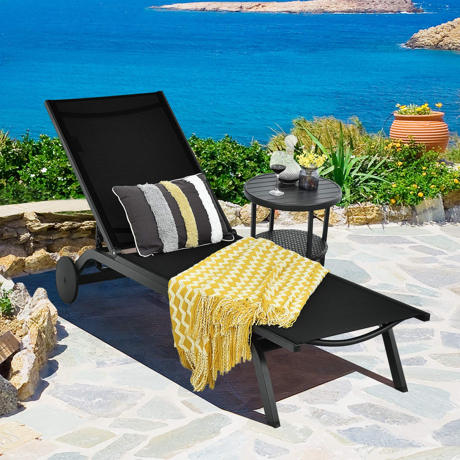 Giantex Lounge Chairs for Outside Patio Chaise Lounges Aluminum Recliner W/Adjustable 6 Backrest Positions and Wheels