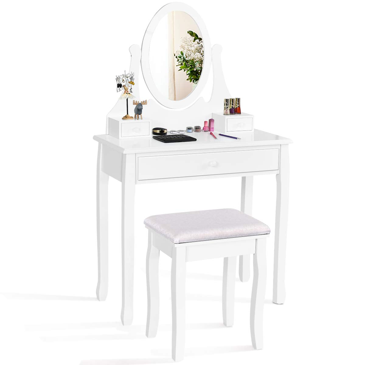 Giantex Vanity Set with Oval Mirror and Cushioned Stool