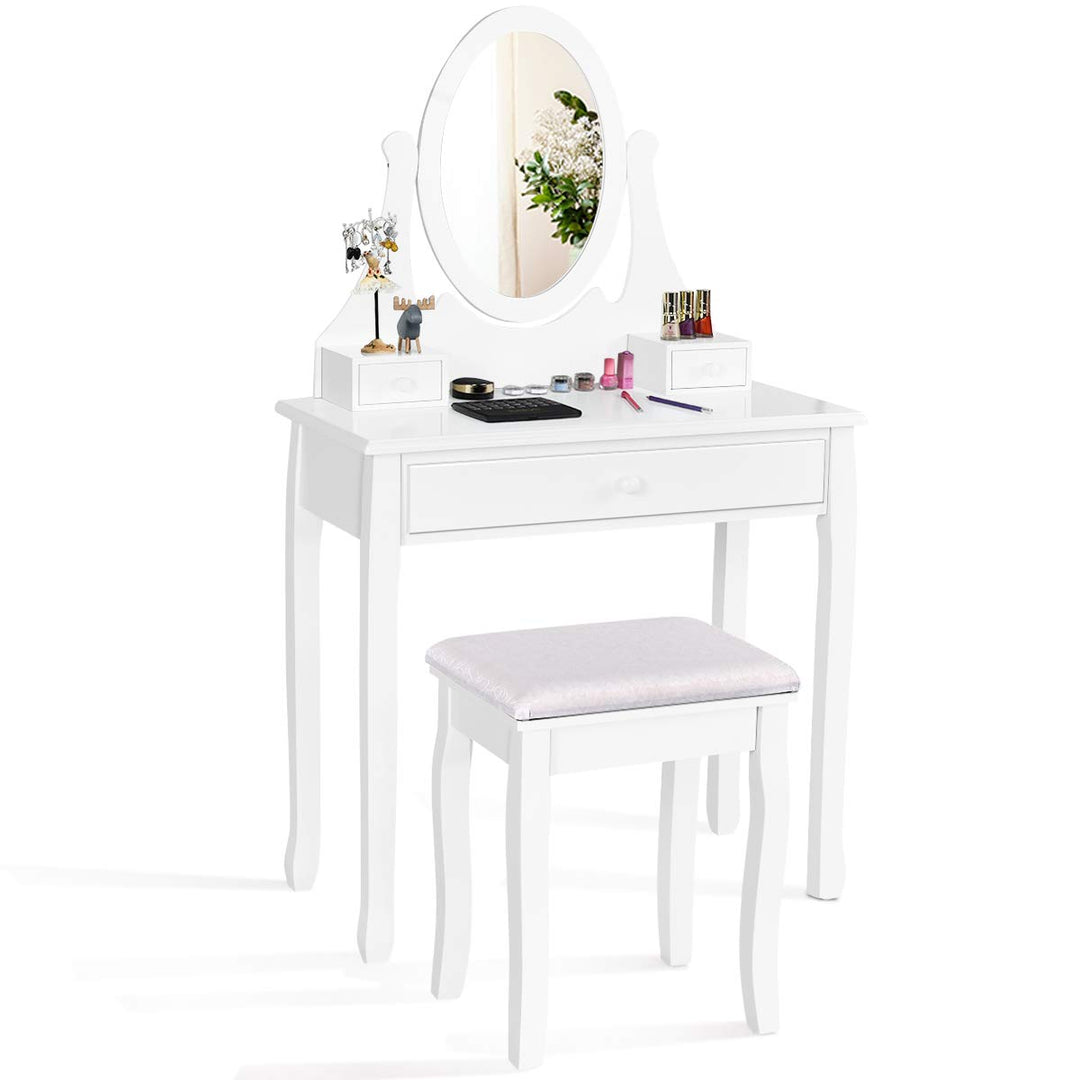 Giantex Vanity Set with Oval Mirror and Cushioned Stool