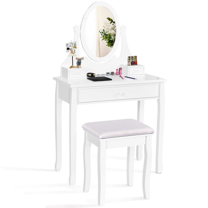 Giantex Vanity Set with Oval Mirror and Cushioned Stool