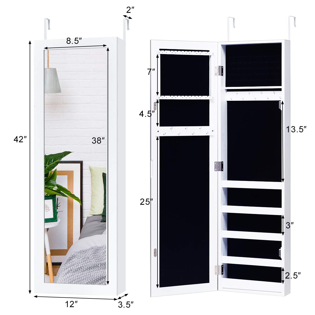 Wall Door Mounted Jewelry Armoire Cabinet with Full-length Mirror - Giantex