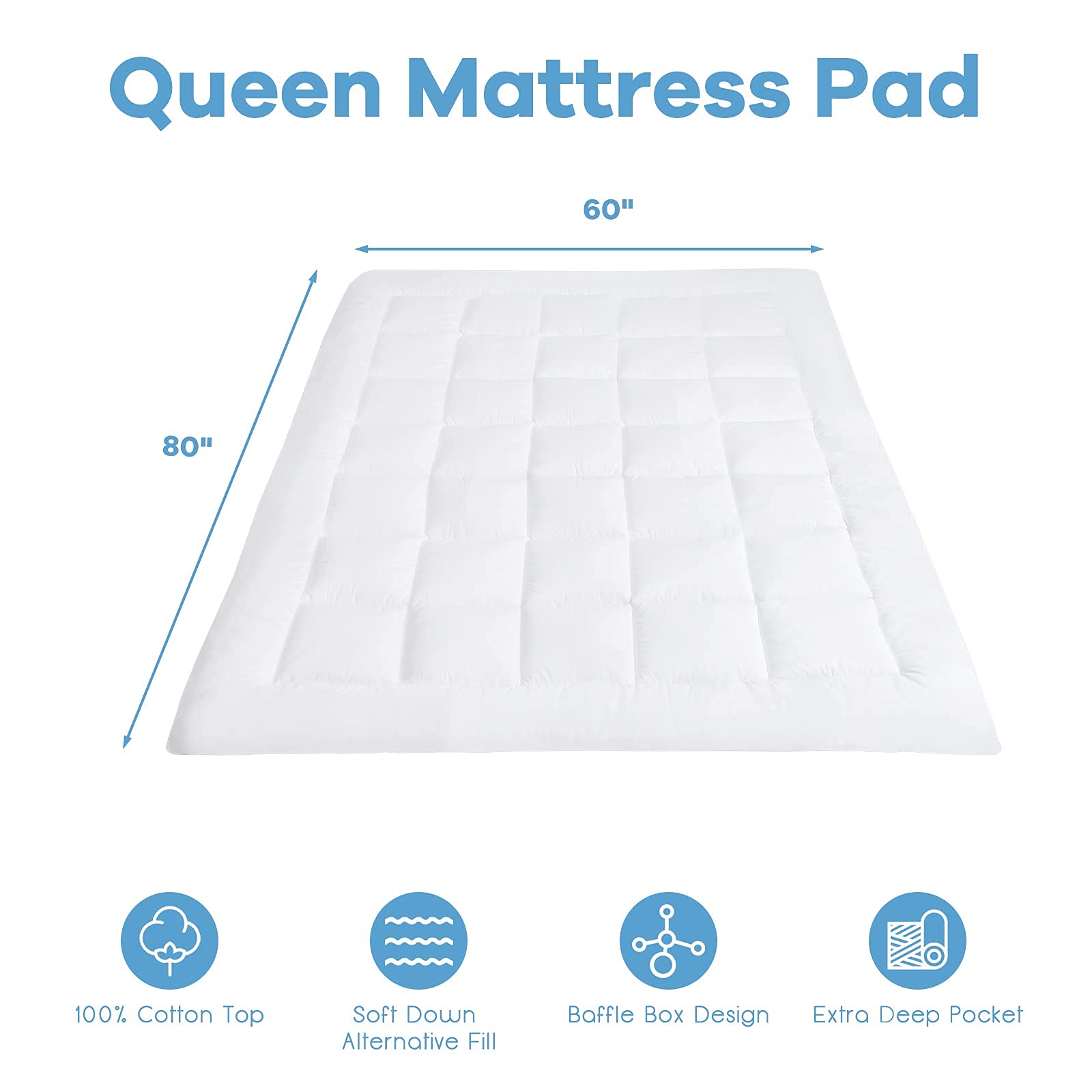 Giantex Quilted Fitted Mattress Topper Pillow Top w/Cotton Jacquard Fabric Top & 21" Fitted Deep Pocket