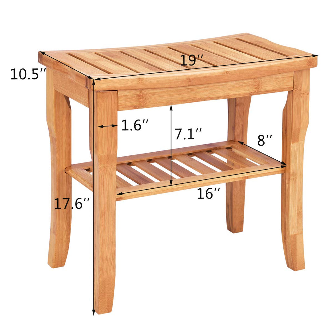 Bamboo Shower Bench Seat with Storage Shelf - Giantexus