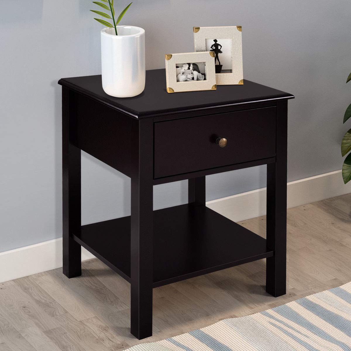 Giantex Nightstand W/Drawer and Shelf, Stable Frame Storage Cabinet