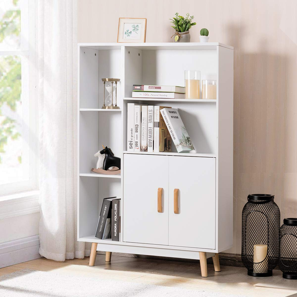 Giantex Storage Cabinet, Free Standing Pantry Cabinet with 2 Door Cabinet and 5 Shelves