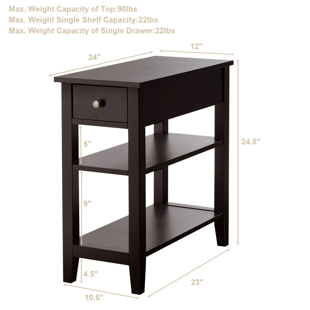 Giantex 3-Tier End Table with Drawer and Double Shelves Narrow Tiered Side Table for Bedroom