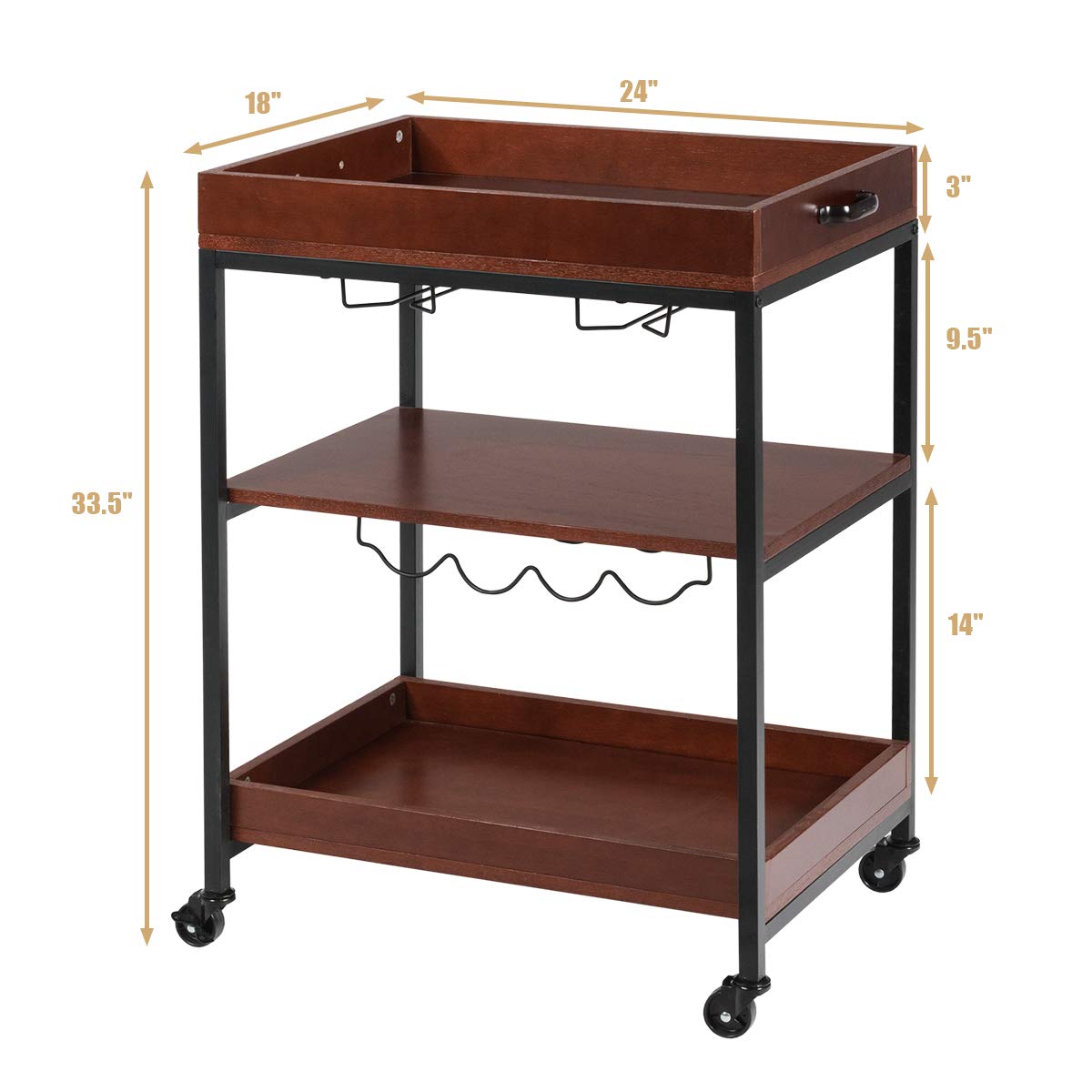 Giantex Kitchen Island Cart Rolling Industrial Style, Rustic Brown